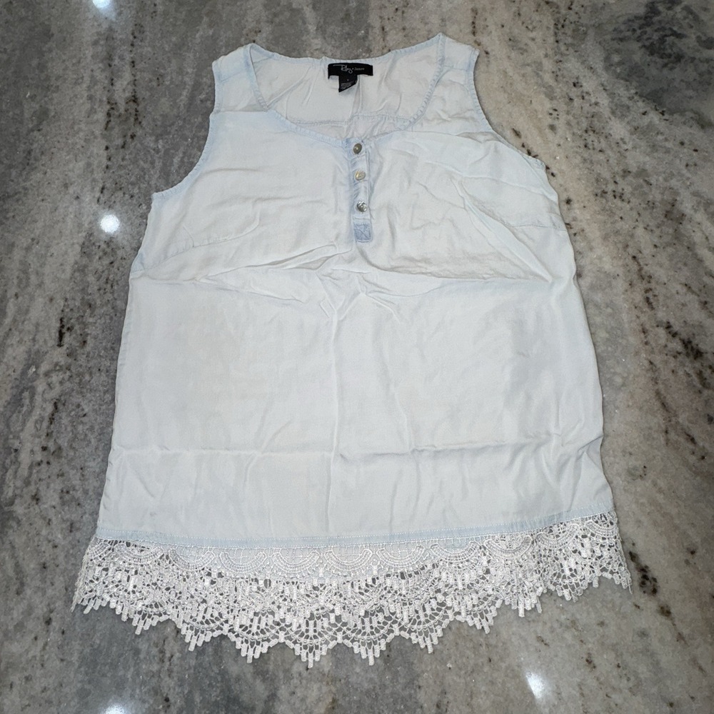 Riley & James Womens Small Tank Top Lace Trim Lyocell Casual‎ Beach Blue